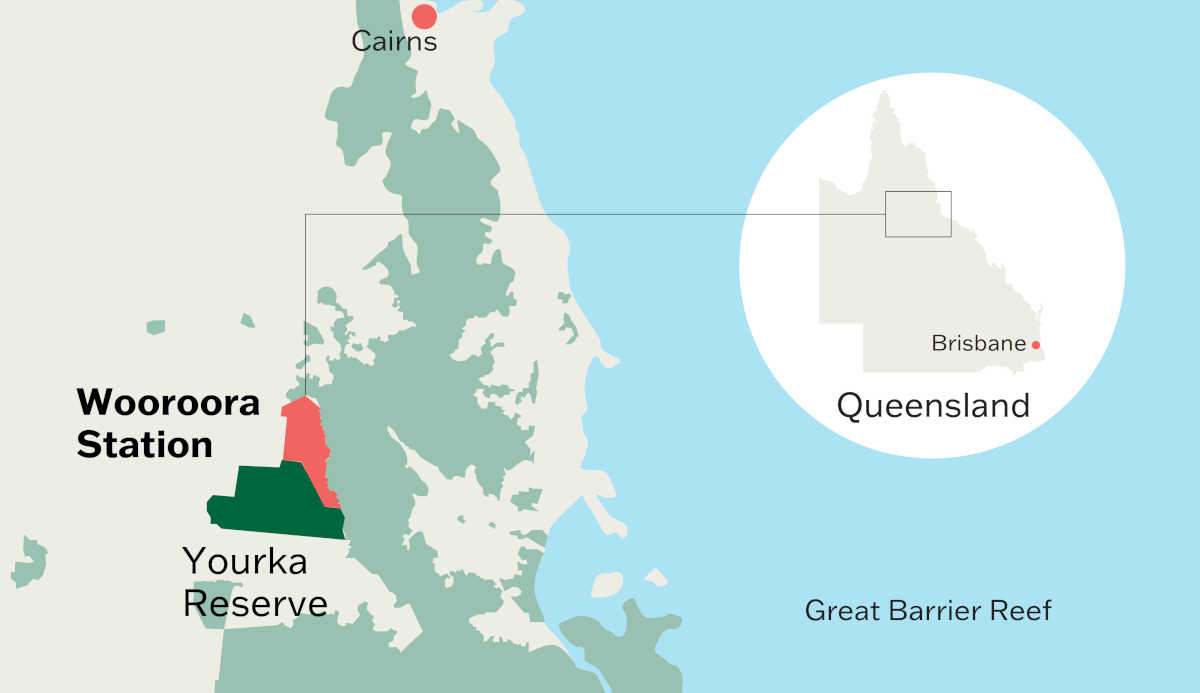 Map showing location of Wooroora in far north Queensland.